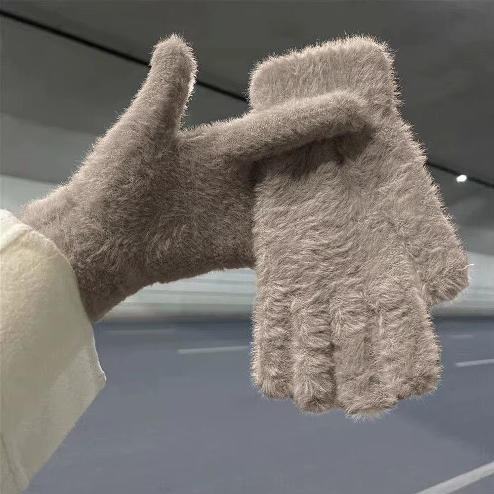 Lovely Coral Velvet Fingerless Warm Furry Gloves Women Men Korean Style Winter Snow Versatile Plush Thickened Cold-Proof Gloves