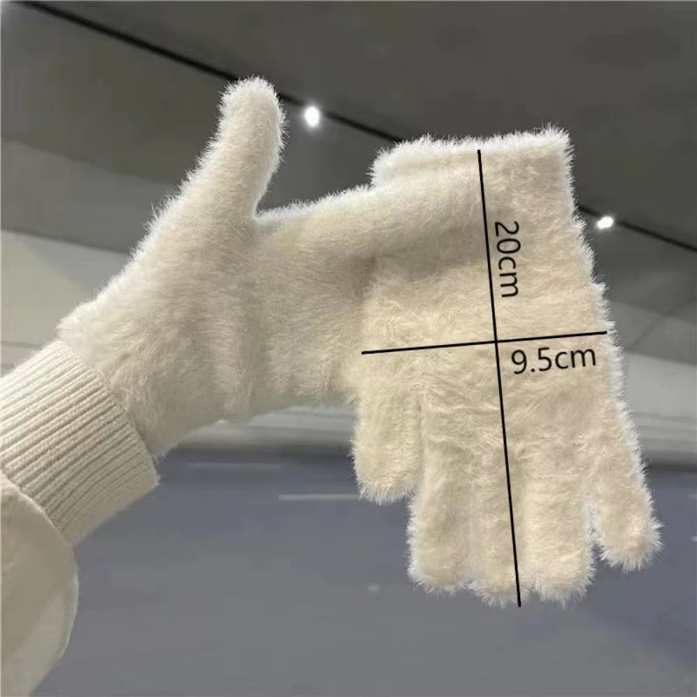 Lovely Coral Velvet Fingerless Warm Furry Gloves Women Men Korean Style Winter Snow Versatile Plush Thickened Cold-Proof Gloves